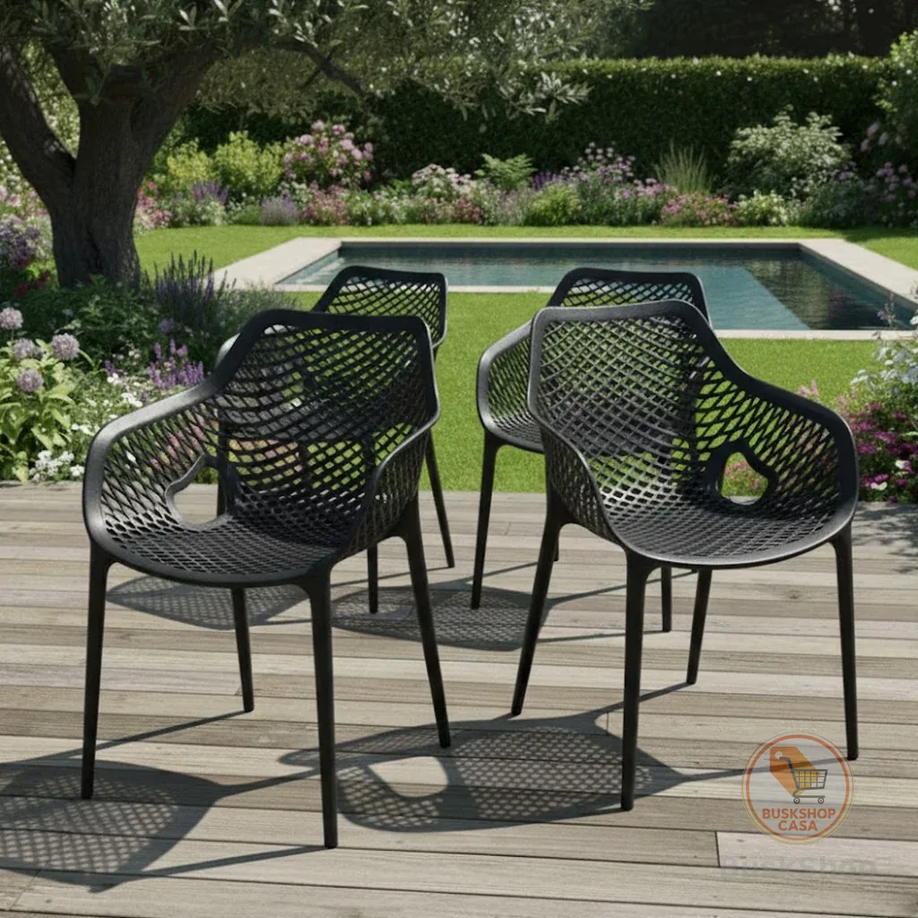 Kit 4 Poltronas Plásticas Mosaico Pretas Arqplast Suits