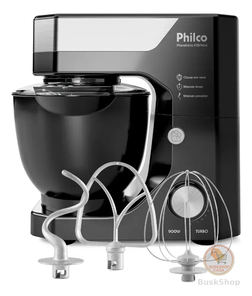 Batedeira Planetária Philco 900W 5L Preta 12 Velocidades Turbo PBP90A