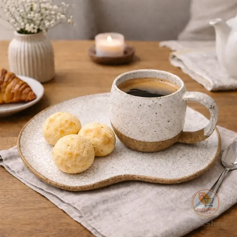 Kit 2 Peças Xícara Café 120ml+bandeja Orgânica Branca Cerâmi Branco
