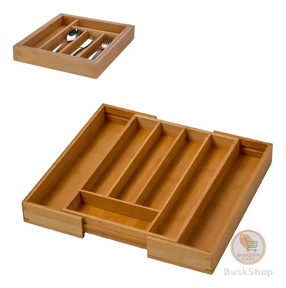 Porta Talher Extensível Organizador Bambu 7 Divisórias Facas