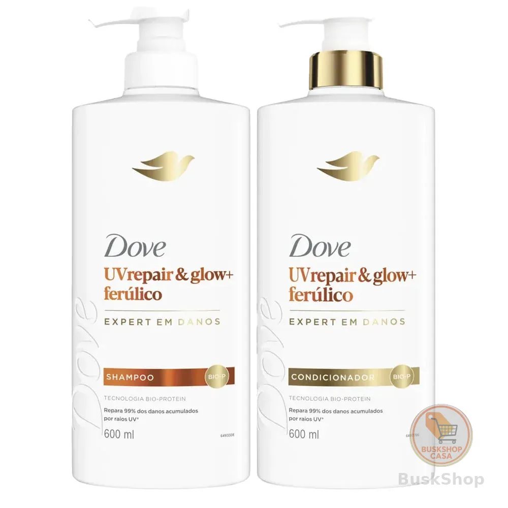 Kit Dove Shampoo 600ml + Condicionador 600ml Uv Repair & Glow + Ferúlico