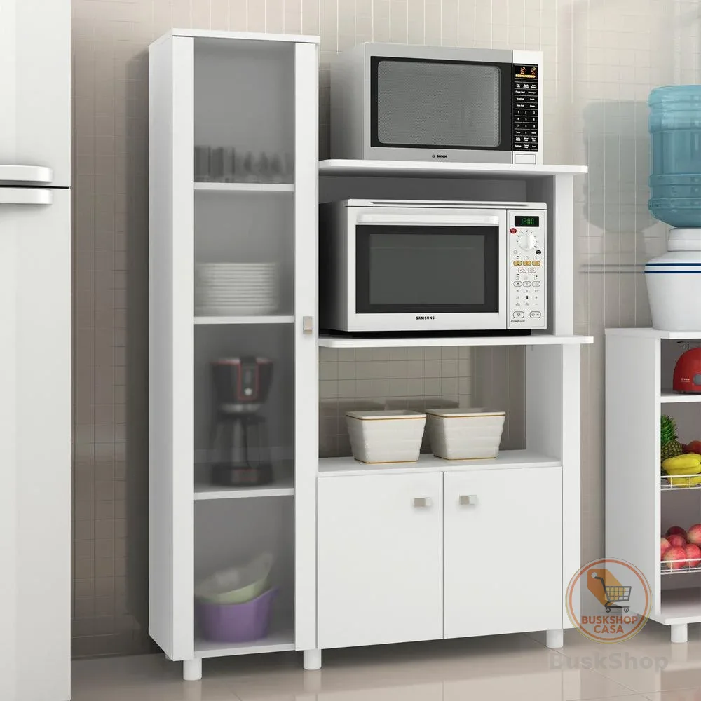 Armário Multiuso para Forno e Microondas com 3 Portas Multimóveis CR20009 Branco