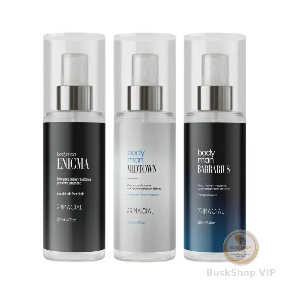 Kit Body Splash Masculino Barbarius + Enigma + Midtown 200ml