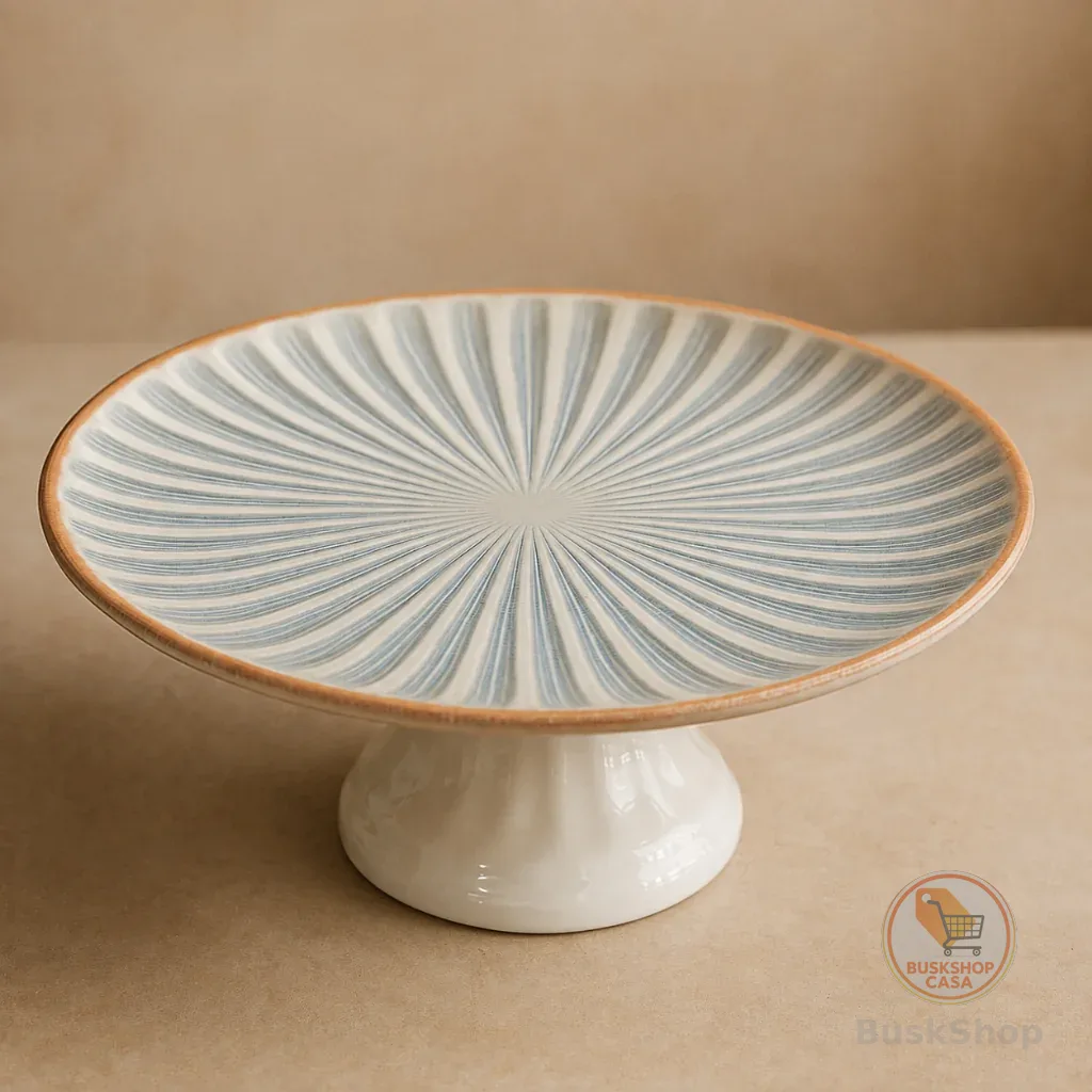 Boleira De Cerâmica Decorativa Em Listas Para Bolos E Doces