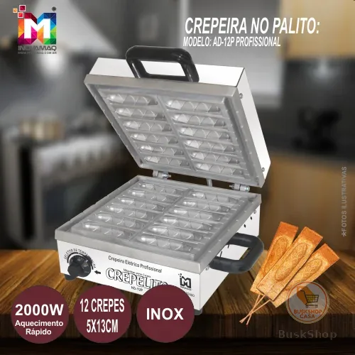 Máquina De Crepe No Palito Crepeira 12 cav Prof. - Inovamaq