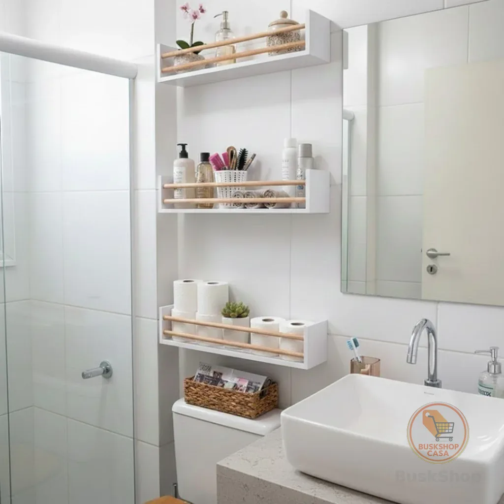 Kit 3 Prateleira Branca para Banheiro Organizadora de Cosméticos Nicho Auxiliar Porta Papel Higiênico - MDF - Dulce