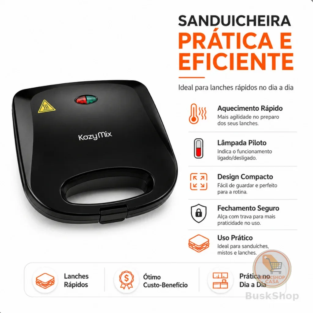 Sanduicheira Elétrica Antiaderente127V Preta Grill para Lanche Misto e Sanduíche