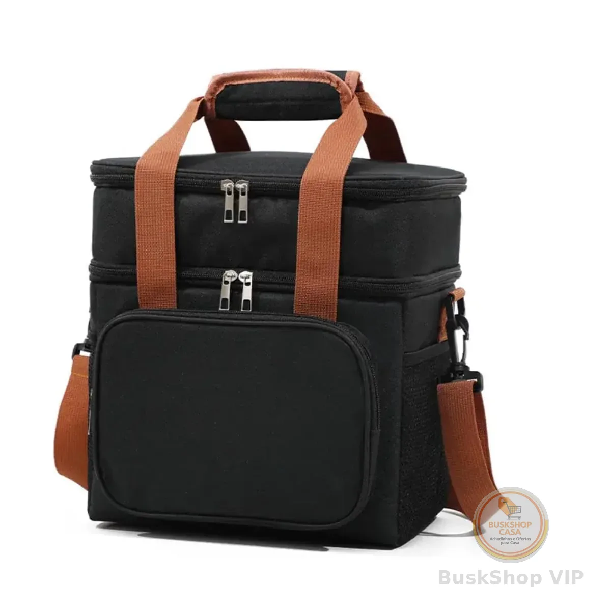 Bolsa Termica Marmita Lancheira Grande Alça Ombro Trabalho Passeio Academia Dois Andares (Bolsa Preta)