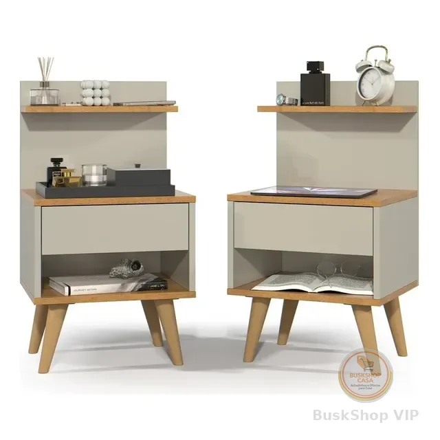Kit 2 Mesas De Cabeceira Decore Retrô Com Gaveta Para Quarto