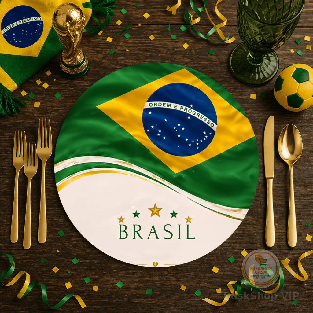 Capa de Sousplat 35x35 Copa do Mundo 2026 | Jogo Americano Brasil | Opção 4 ou 6 Lugares | Decoração Mesa Futebol