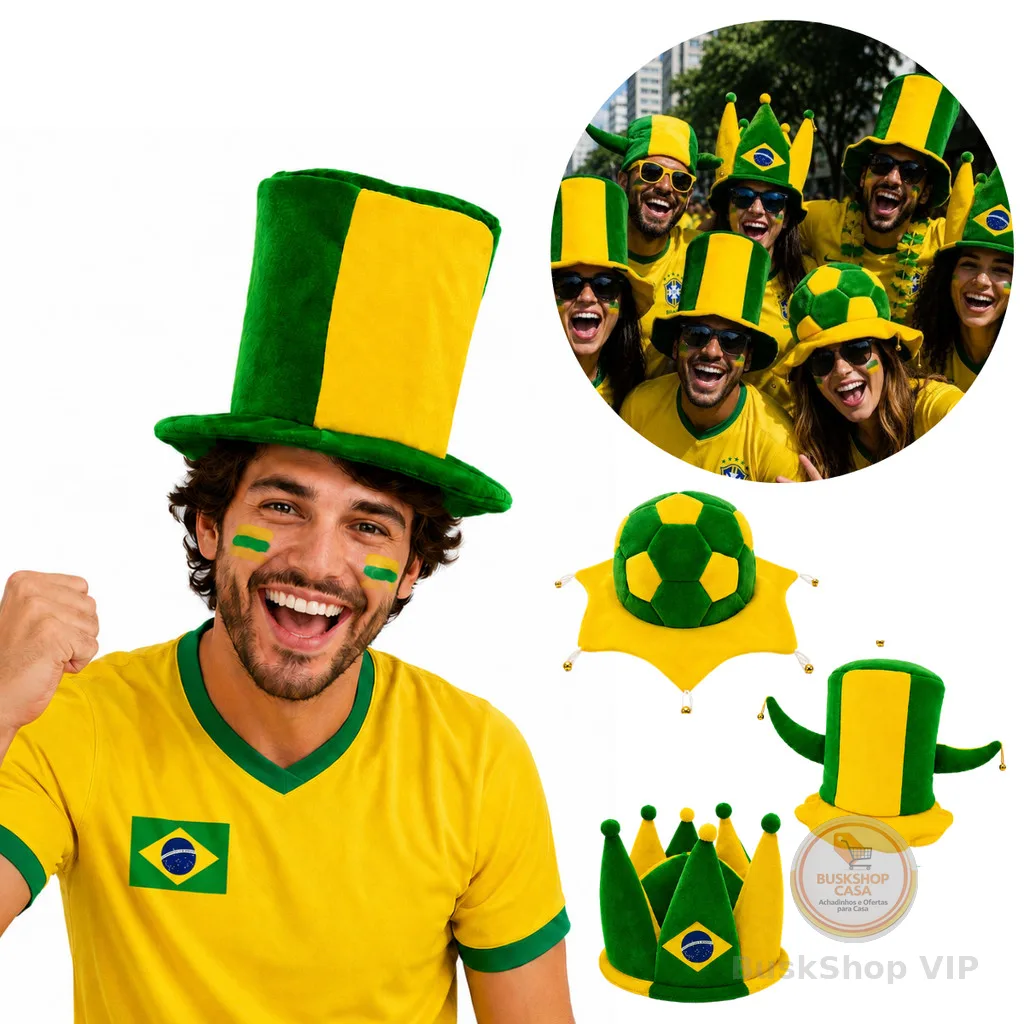 Kit 4 Chapéu do Brasil Cartola Torcedor em Veludo Tecido - Copa do Mundo 2026 Bola Touca Alerquim