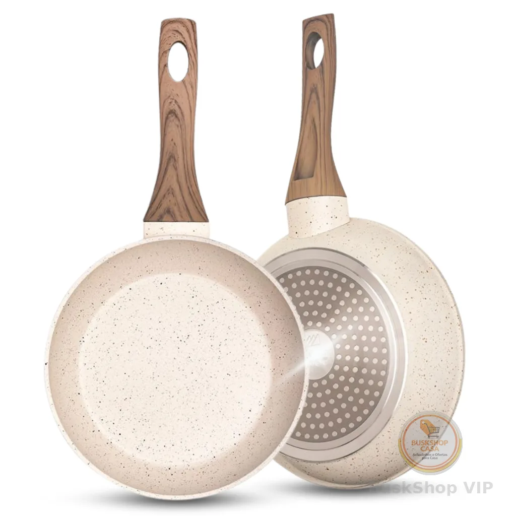 Frigideira Antiaderente Não Usa Óleo Cerâmica Vanilla Cream Branca Bege Fundo Triplo Premium Indução
