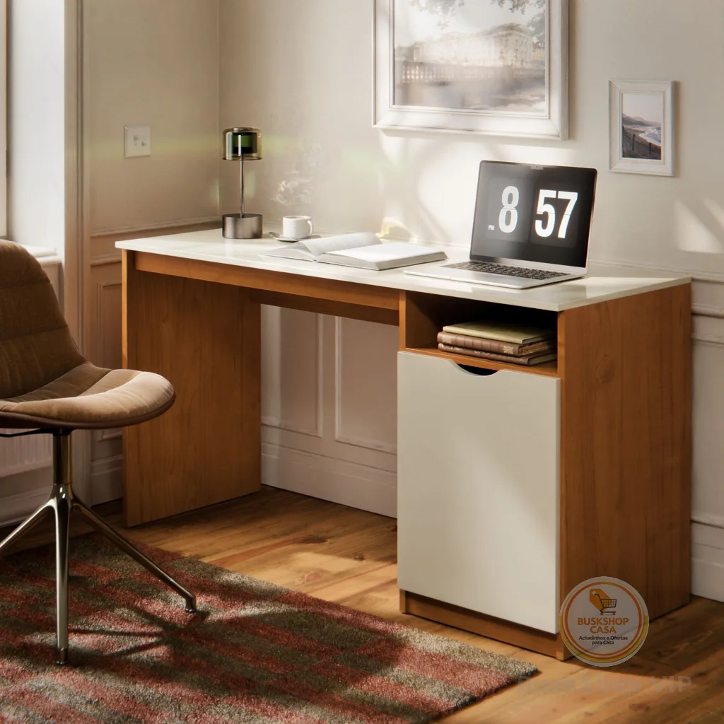Escrivaninha MAXI para Escritório Home Office com Porta e Nicho em MDF Moderna Compacta para Estudos