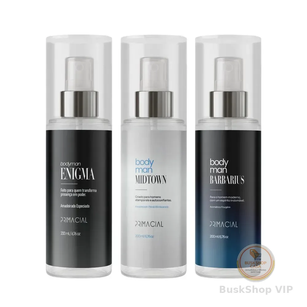 Kit Body Splash Masculino Barbarius + Enigma + Midtown 200ml