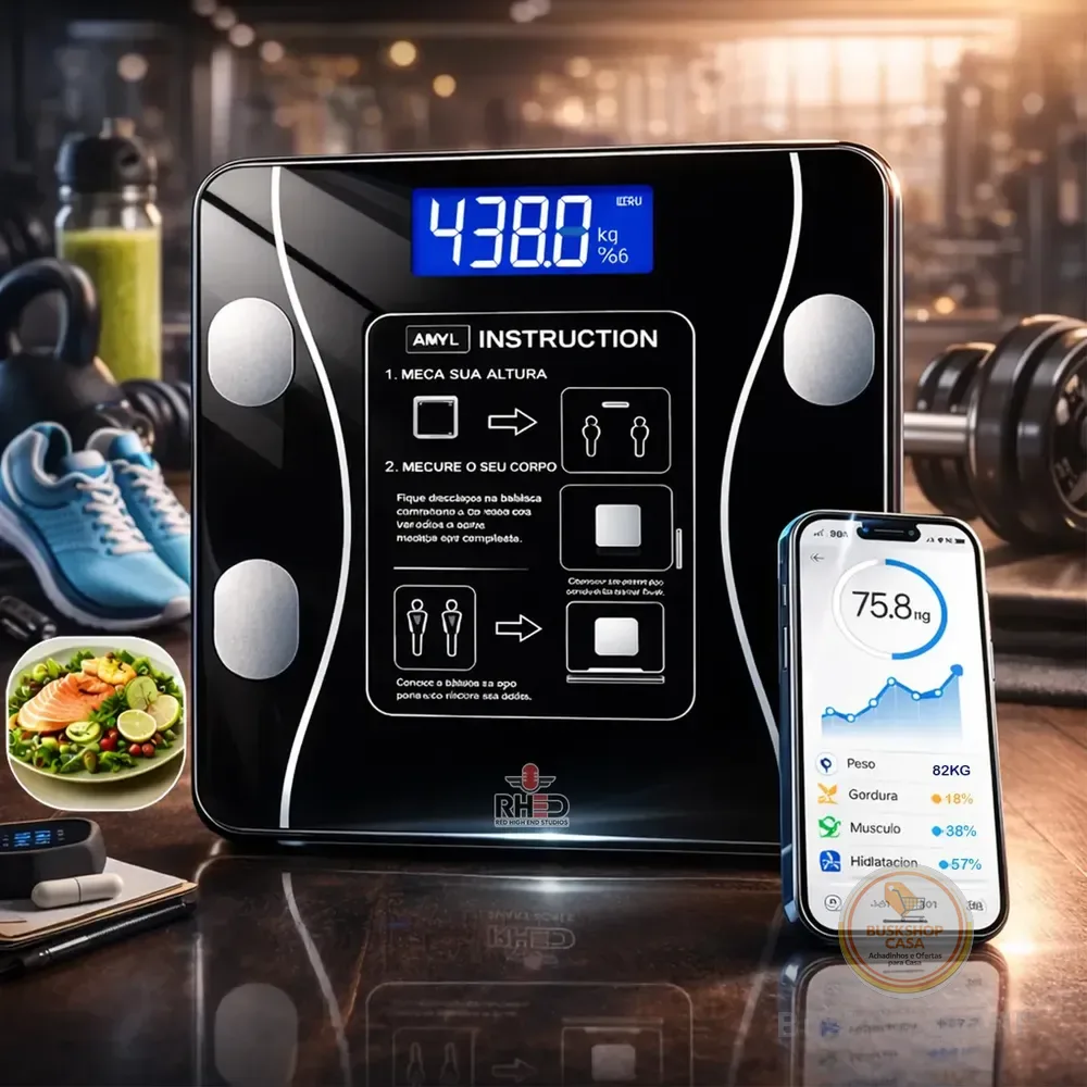 Balança Digital Bioimpedância Profissional Smart Imc 180kg Bluetooth Corporal Aparelho Alta Capacidade Aplicativo App... 3v Preto