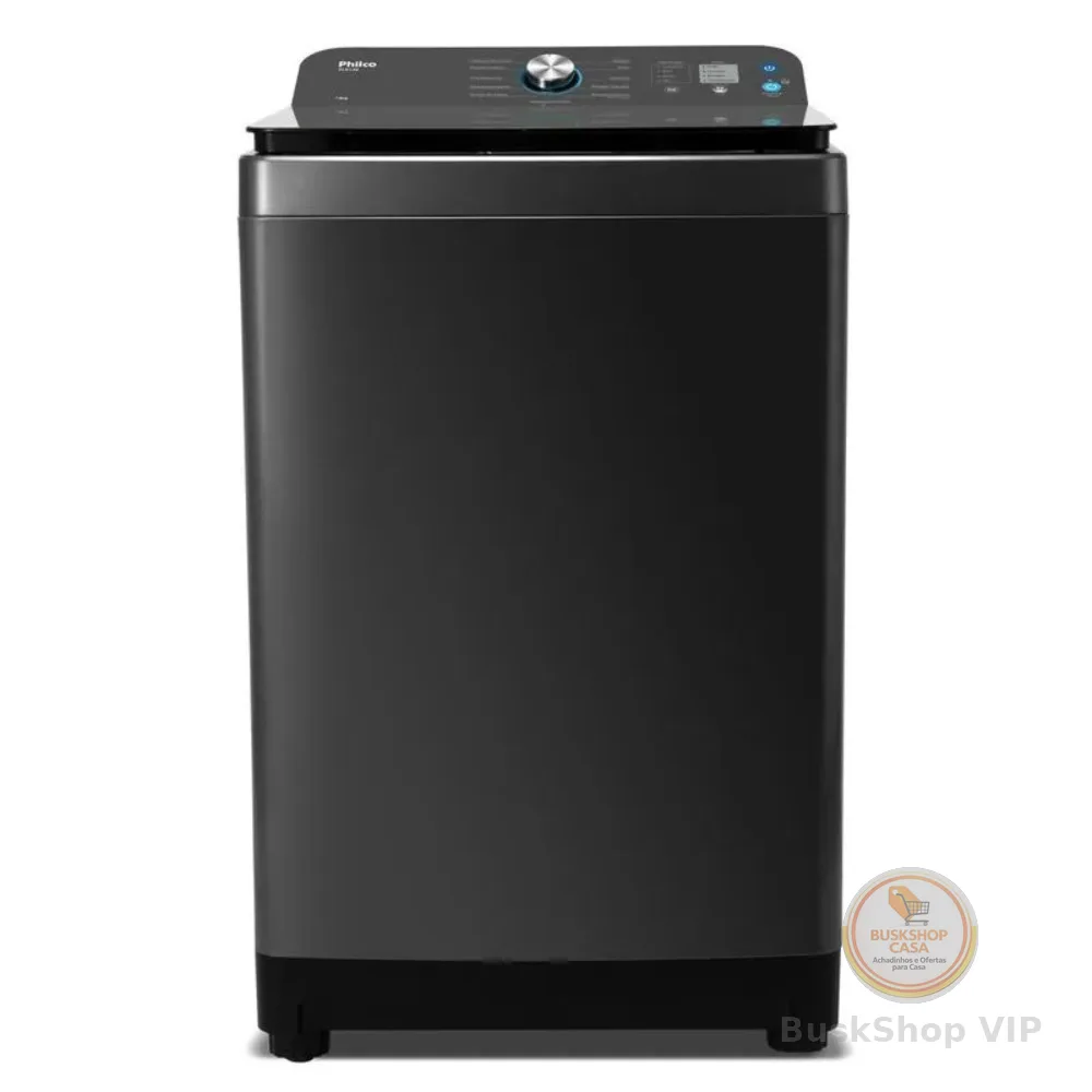 Máquina de Lavar Philco 14 Kg Preto Plr14b 12 Programas  Cesto de Inox Tampa de Vidro
