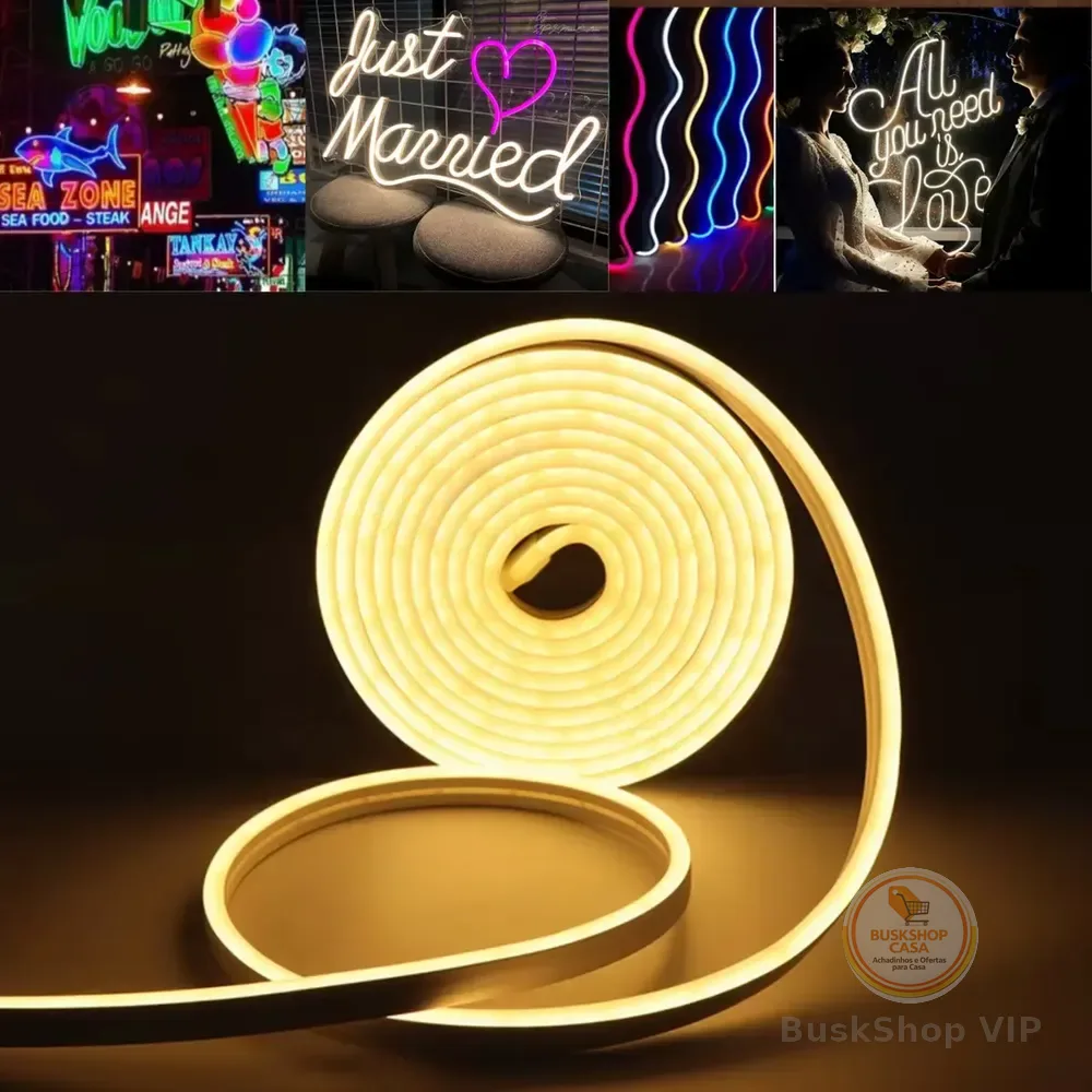 Fita Led Neon Flexível 3528 120led Vlx 5 Metros Mangueira Corte 2,5cm Cor Da Luz Branco Quente Tensão Ip65 3000k Alto Brilho 12v