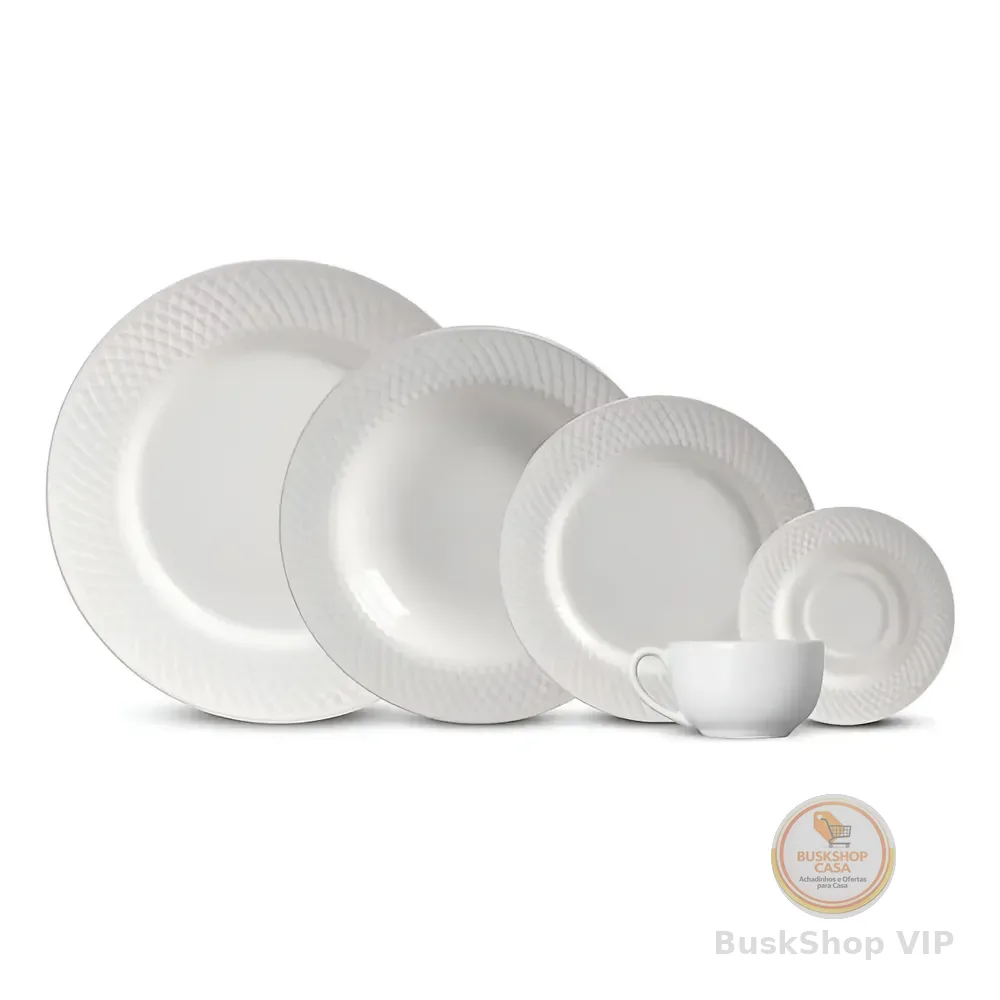Aparelho De Jantar 30 Peças Split White Alleanza Cerâmica Cor Branco Relevo