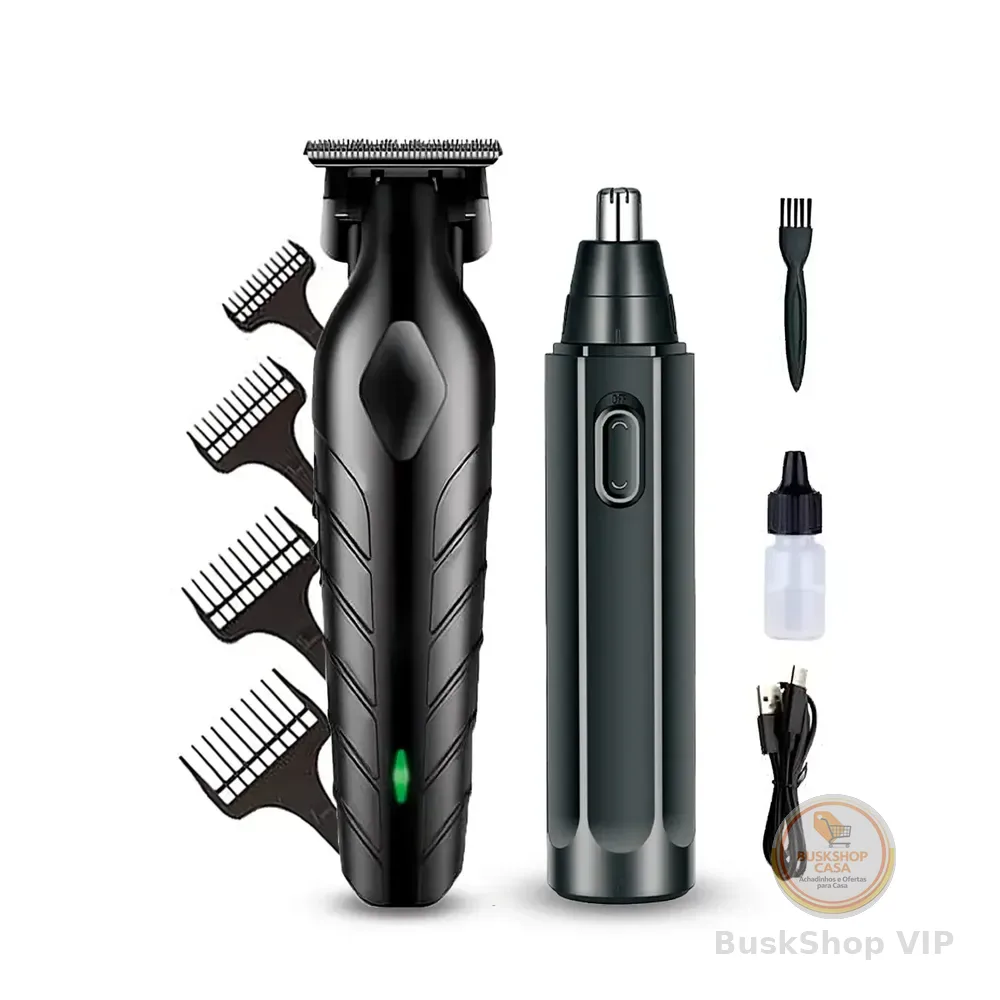 Máquina De Corte Acabamento Profissional Com Aparador De Nariz Cabelo Pelo Barbear Maquininha Detalhes Sem Fio Preto Catálogo Preto + Aparador Nariz 127/220v