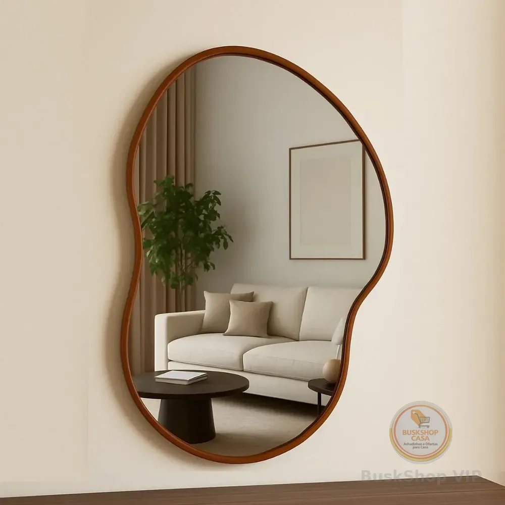 Espelho Orgânico 60x40cm Moldura Em Couro Ecológico Fjwt Marrom-claro