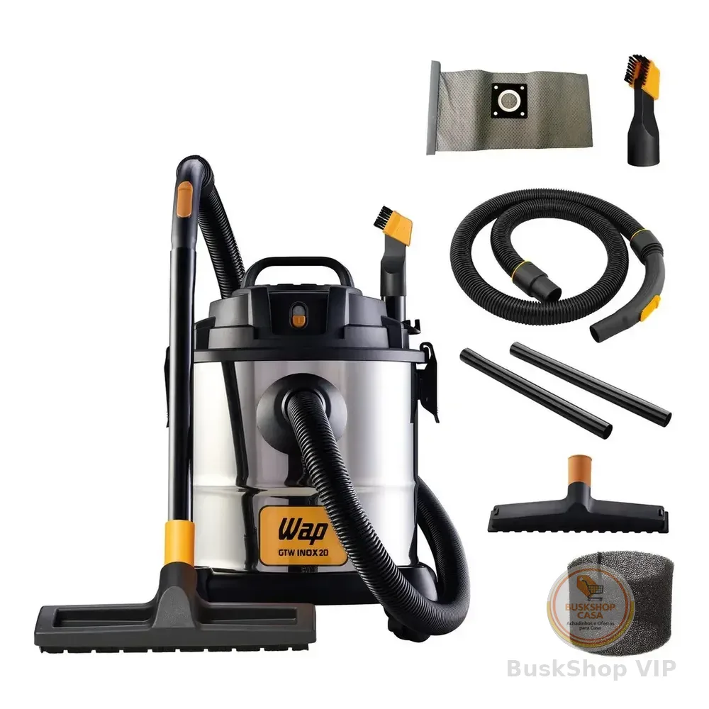 Aspirador Pó e Água WAP GTW Inox 20 com Soprador 1600W 160Mbar 20 Litros +50 mil vendidos