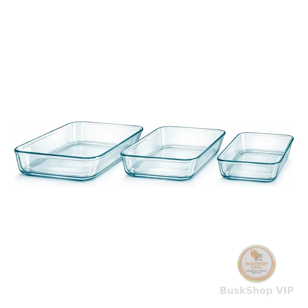 Kit 3 Travessas Vidro Retangulares Assadeira Cozinha Lasanha
