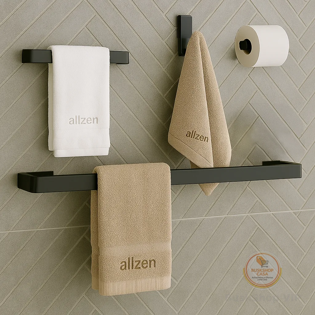 Kit de Acessórios para Banheiro Quadrado Preto Fosco Luxo 4 Peças