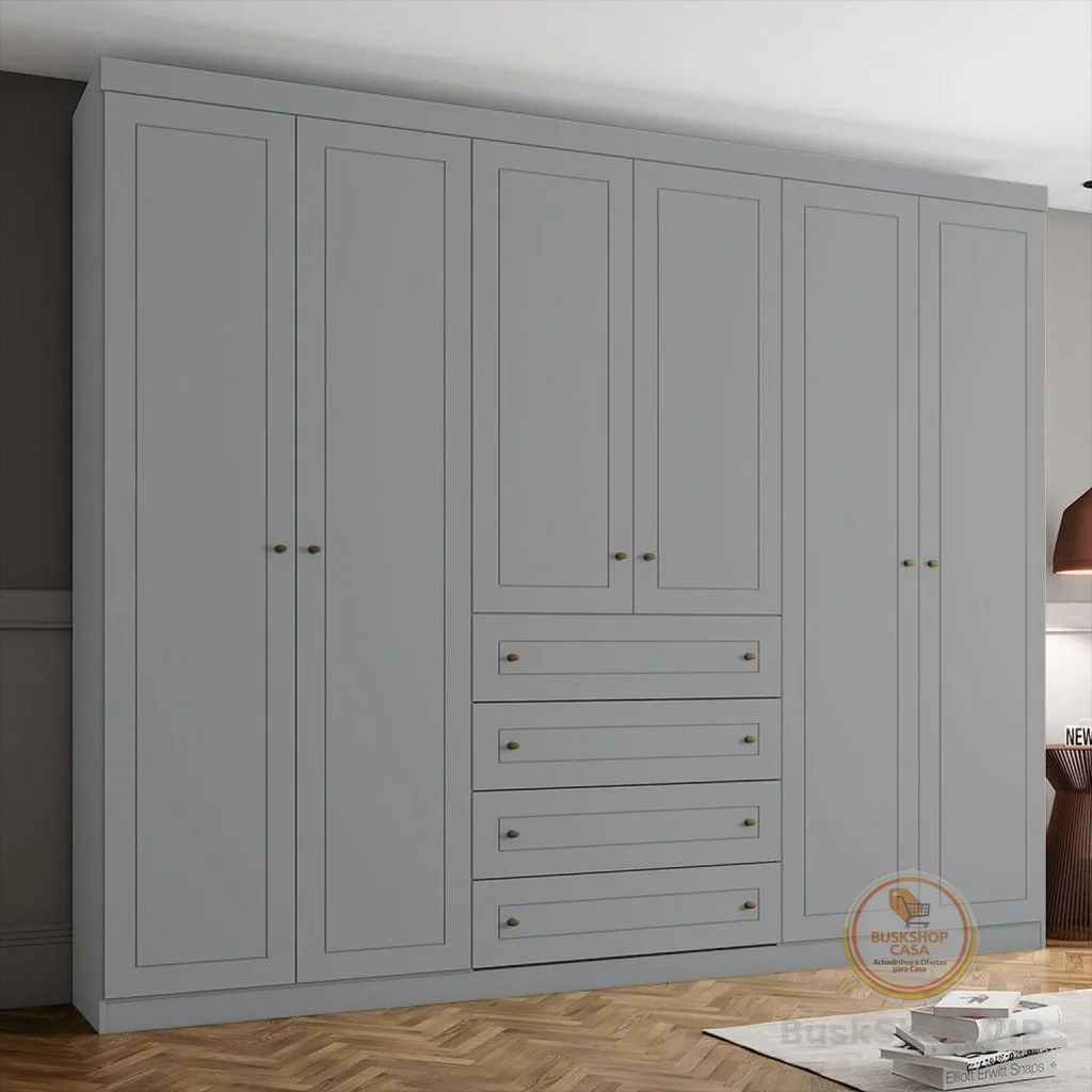 Guarda Roupa Casal Nova York 6 Portas 4 Gavetas Espresso Móveis Cinza