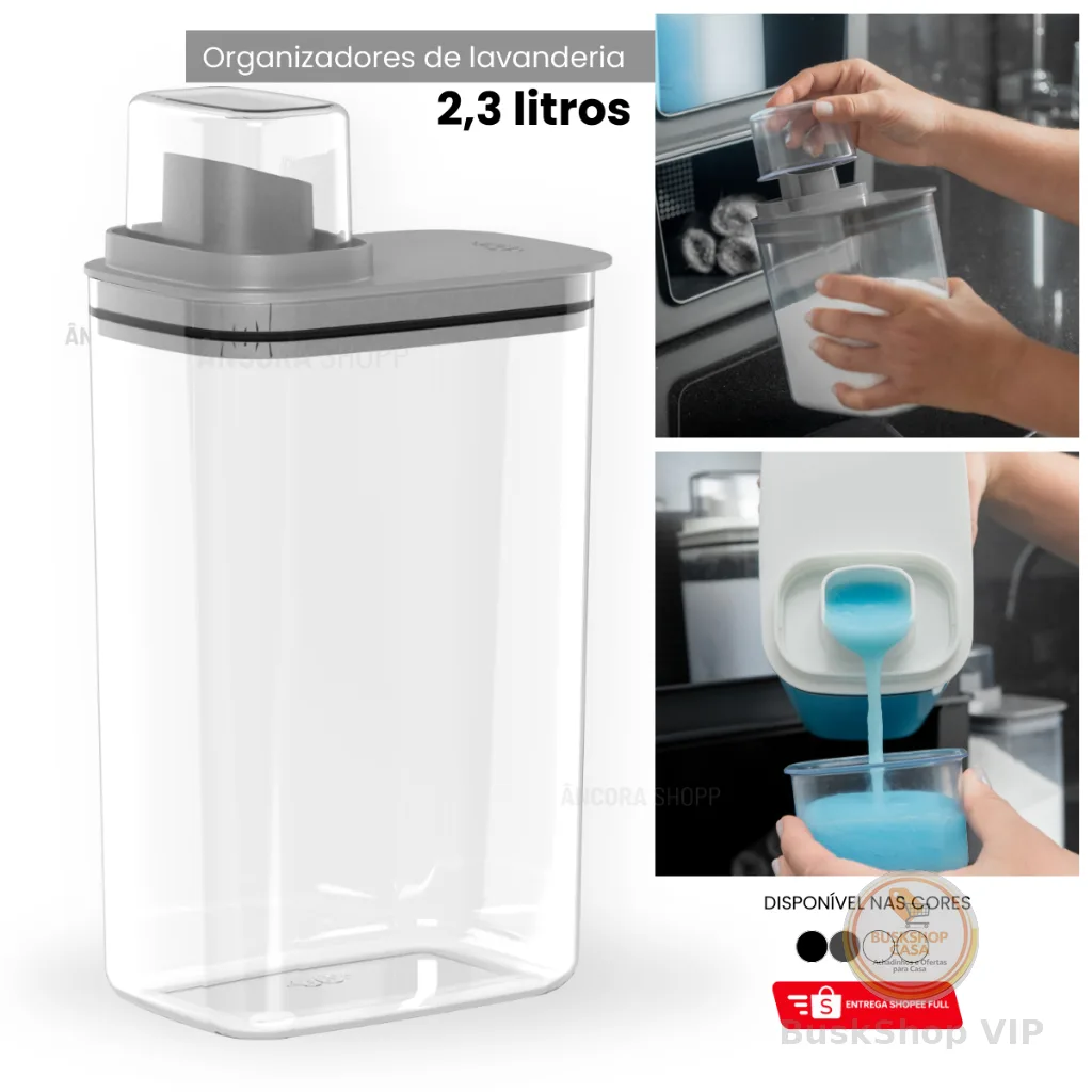 Dispenser Organizador de Lavanderia 2,3L Acrílico Porta Amaciante Sabão em Pó Sabonete Liquido