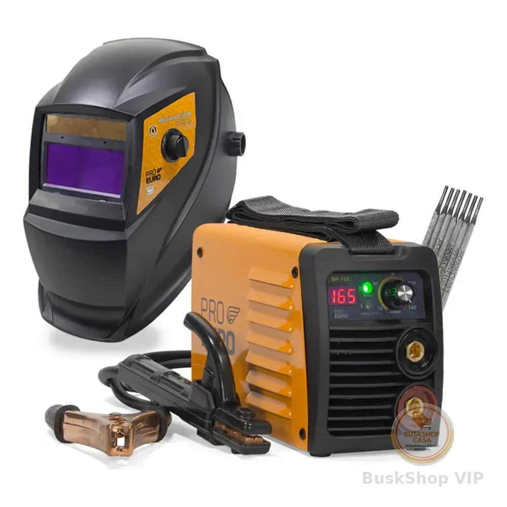 Kit Máquina De Solda Portátil Gp 165a Bivolt + Máscara Automática Pró Euro Laranja