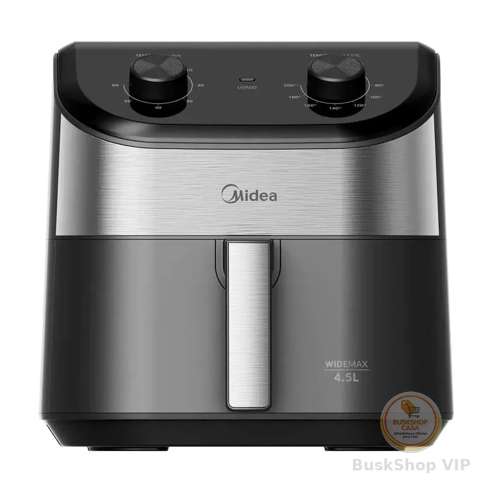 🛍 Fritadeira Midea Air Fryer 4,5L, design de dois botões, ampla faixa de temperatura de 80°C a 200°C, prato antiaderente para vegetais, 1550W, 110V, FWM45P1