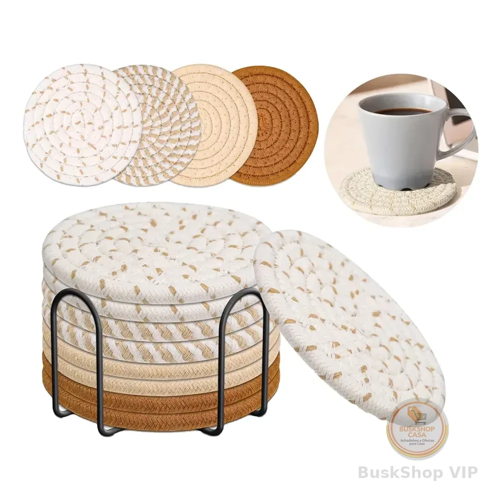 Kit 8 Porta Copo Descanso Redondo Bolacha Mesa Posta Boho Listras Colorido