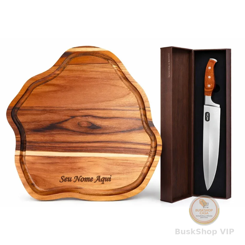 🛍 Kit tabua churrasco moderna rustica madeira servir com faca inox personalizada