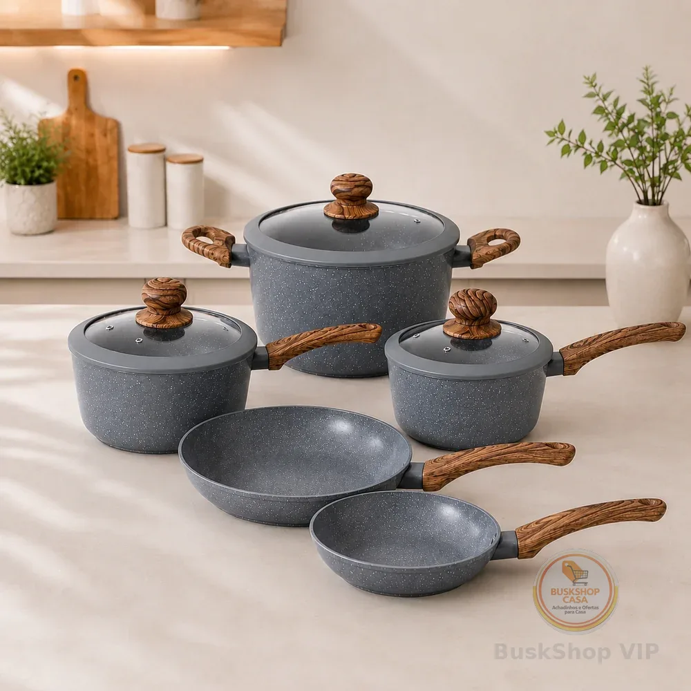 Conjunto de Panelas 5 peças de indução cabo soft touch