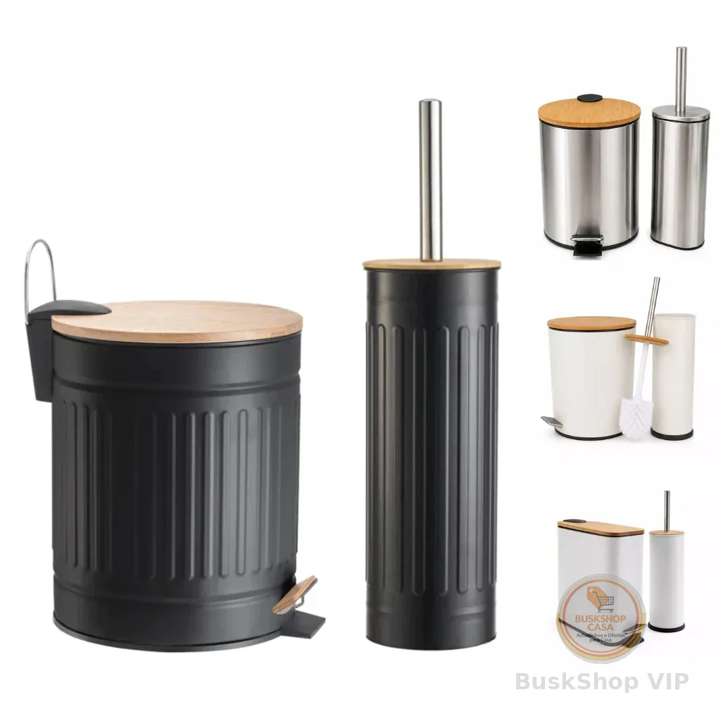 Kit Banheiro Lixeira 3L ou 5L Com Pedal Com Cesto Escova Sanitária Lavabo Vintage