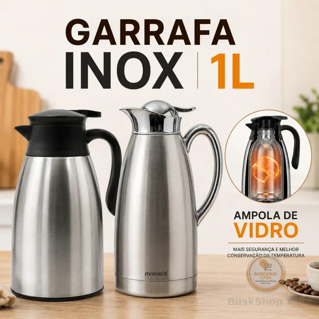 Garrafa térmica 1litro aço inox com ampola de vidro interna