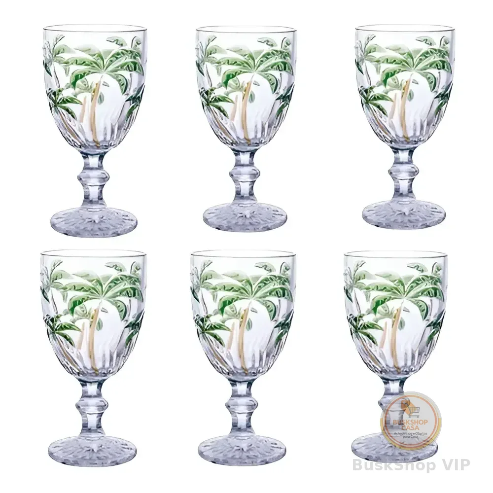 🛍 Conjunto 6 Taças Vidro Palm Tree Coqueiro 300ml Transparente Class Home