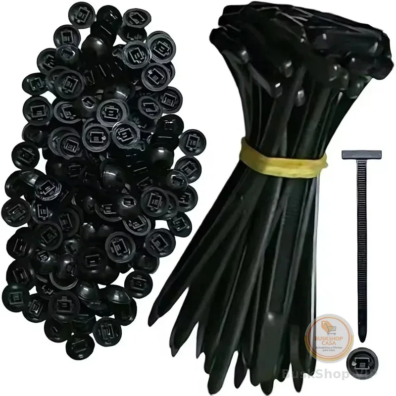 Kit 100/50/20/10Unidades Abraçadeira Nylon Enforca Gato Fivela Cinta Plástica Tipo T Universal Travamento Automático Car
