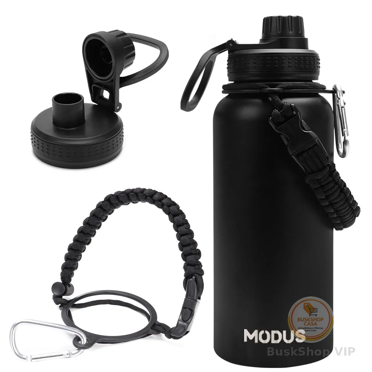 Garrafa Térmica De Água Isolada 950ml Quente & Frio De Aço Inox Com Alça (Preto)