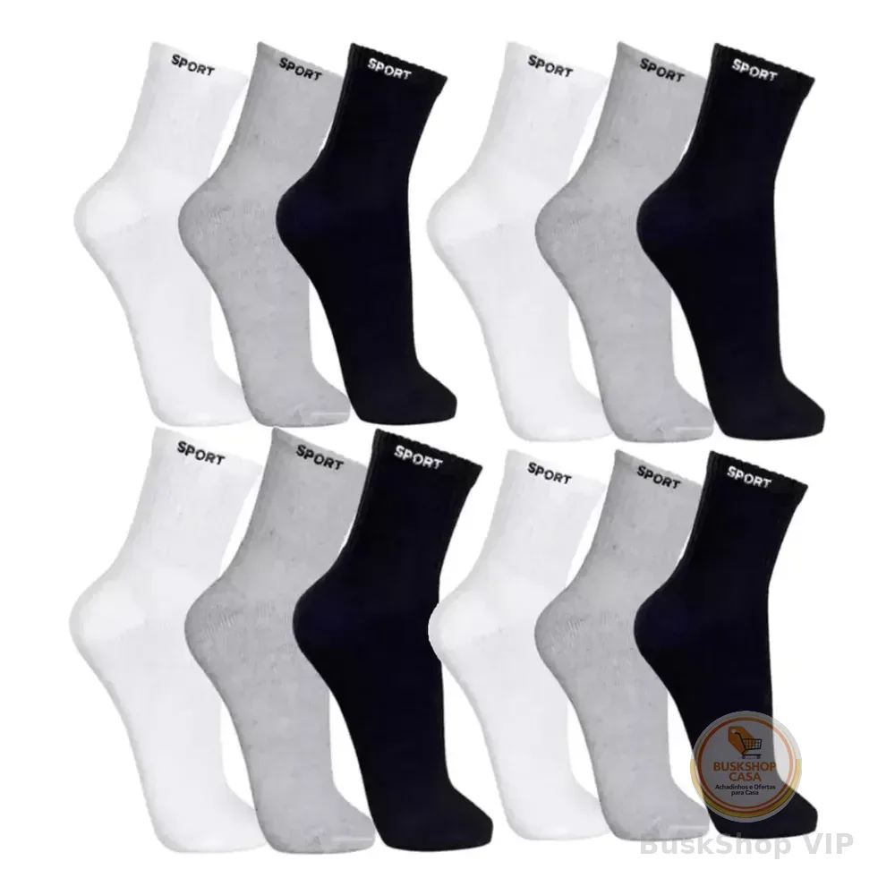 12 Pares De Meias Masculinas Cano Alto Grossa Algodão Oferta Sortida Liso Un