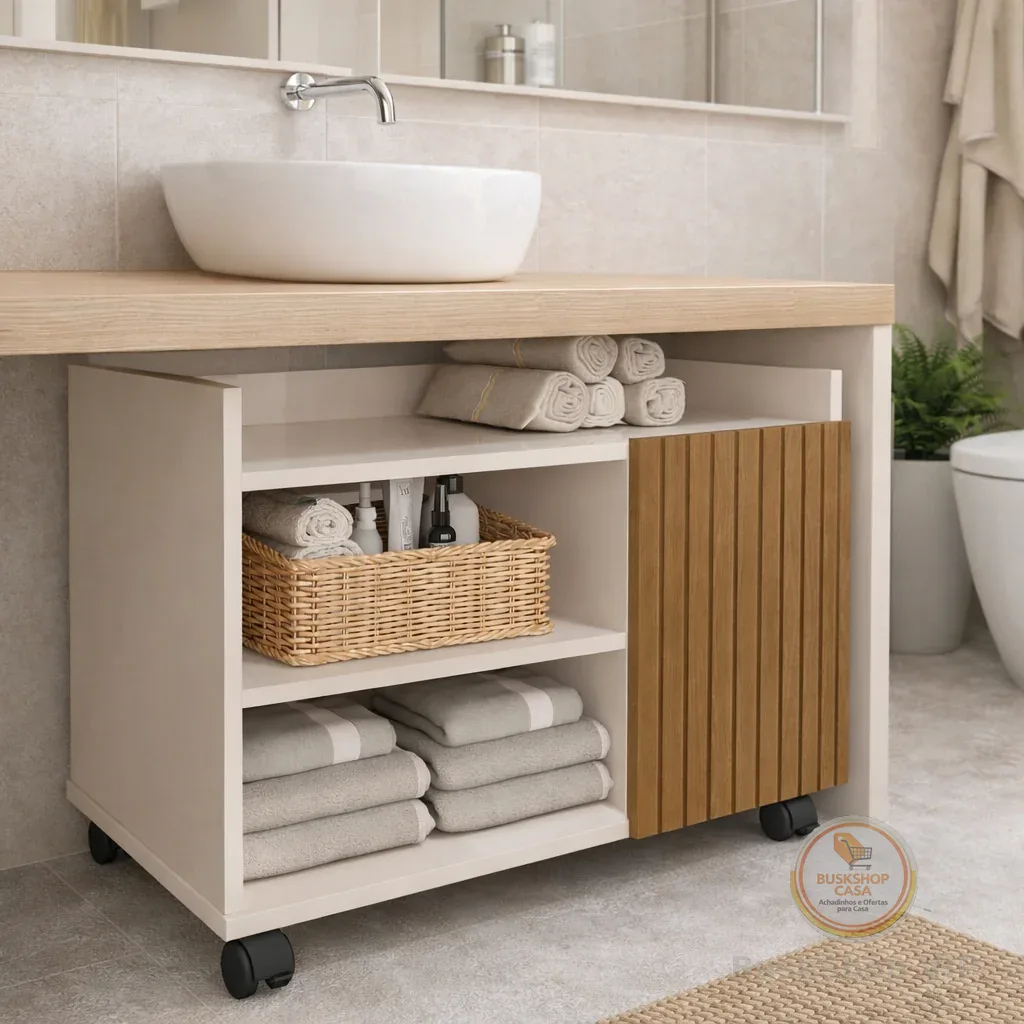 Gabinete para Banheiro ou Lavabo com Rodinhas Armário Multiuso Organizador Design Moderno e Funcional