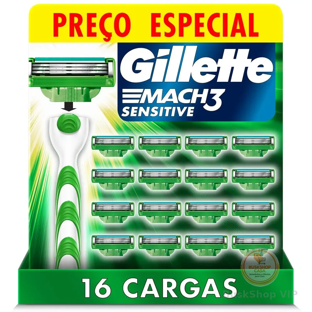‼️ Carga para Aparelho de Barbear Gillette Mach3 Sensitive 16 unidades
