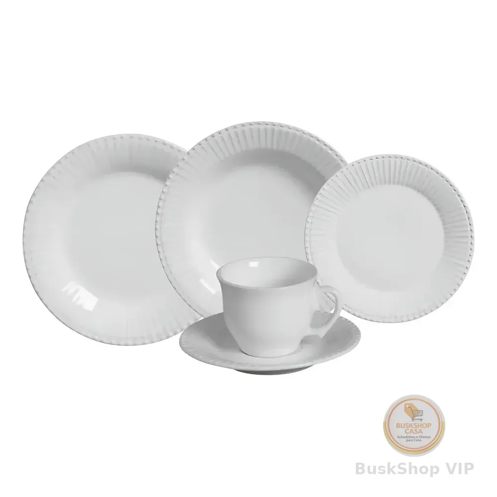 🛍 Aparelho De Jantar Scalla Cerâmica Frisado Branco Com 20 Peças Liso