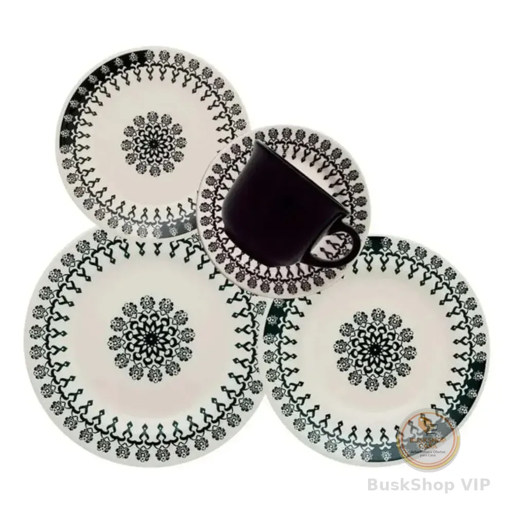 Aparelho De Jantar 30 Peças Folk Oxford Cor Preto Florido