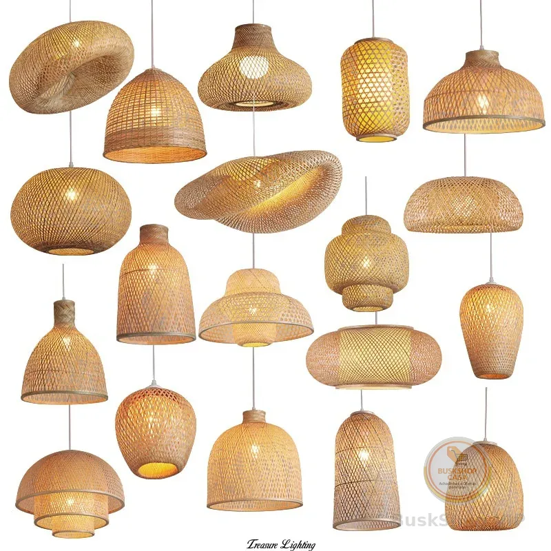 Lanterna De Bambu Estilo Chinês Luminária Pendente De Vime Lustres Tecido À Mão E27 Iluminação Luzes Penduradas
