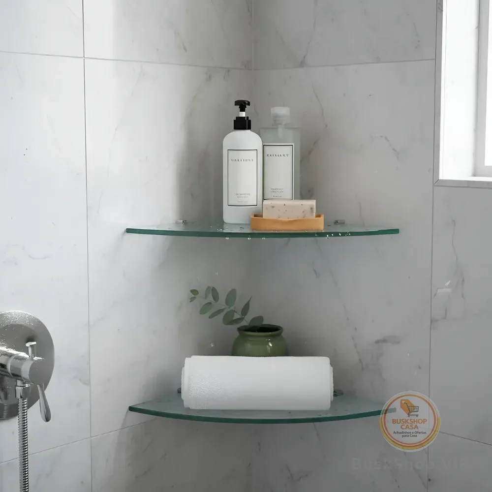 Kit Com 2 Porta Shampoo Cantoneira 25cm Vidro Incolor Incolor