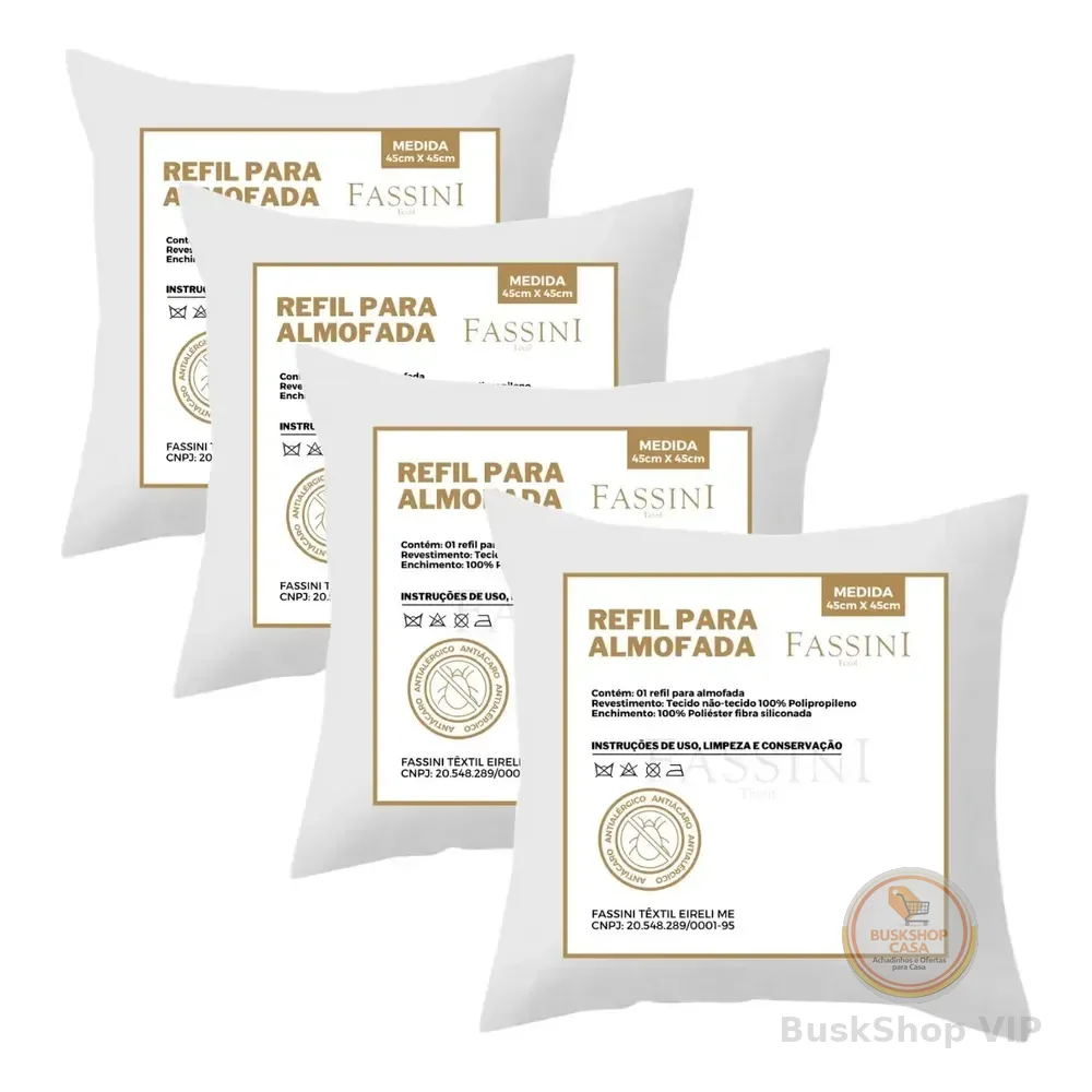 Kit 4 Enchimentos Recheio Almofadas Refil 45x45 Branco Liso
