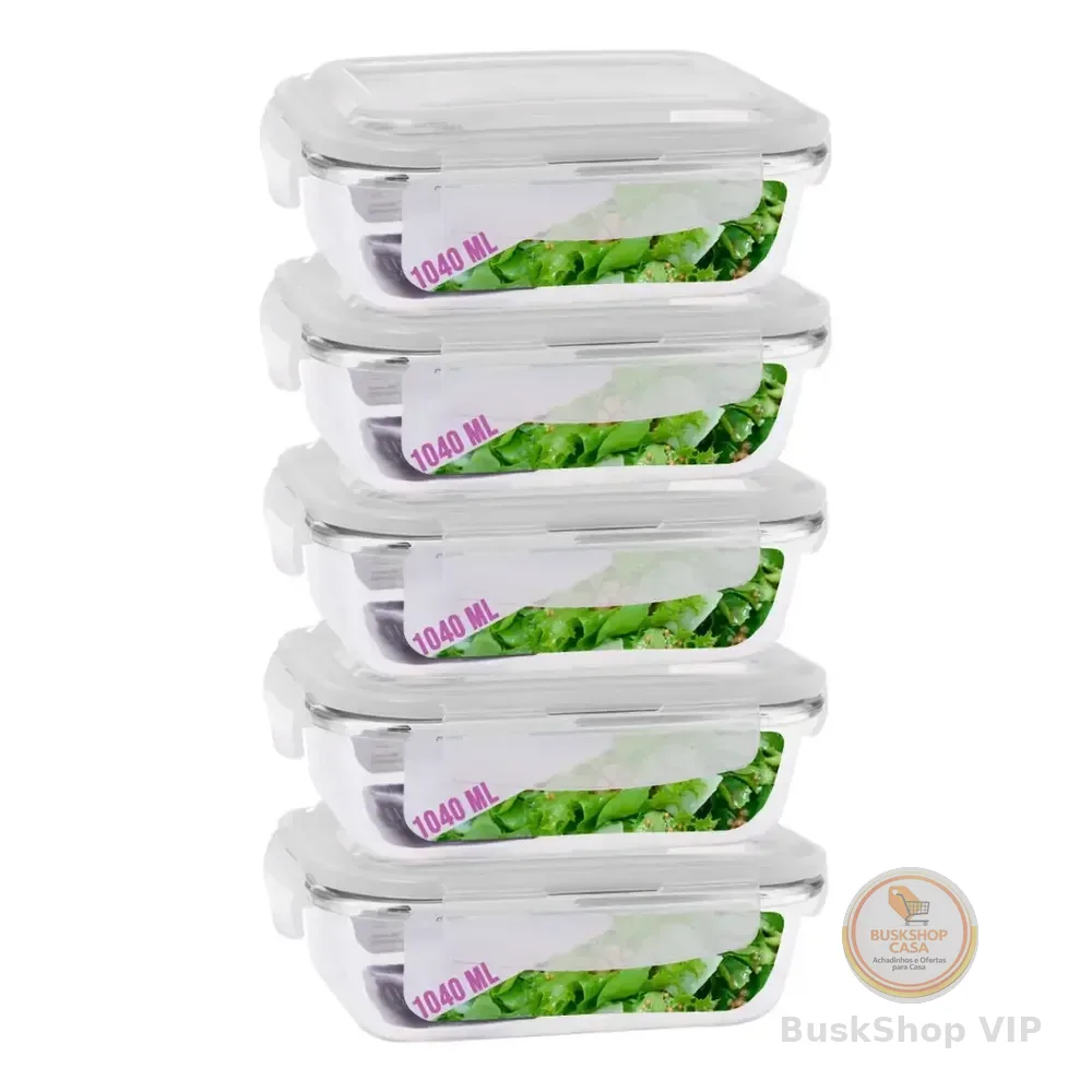 Pote Mantimento Alimentos 1040ml Vidro Tampa Não Vaza - 5 Un Sortido