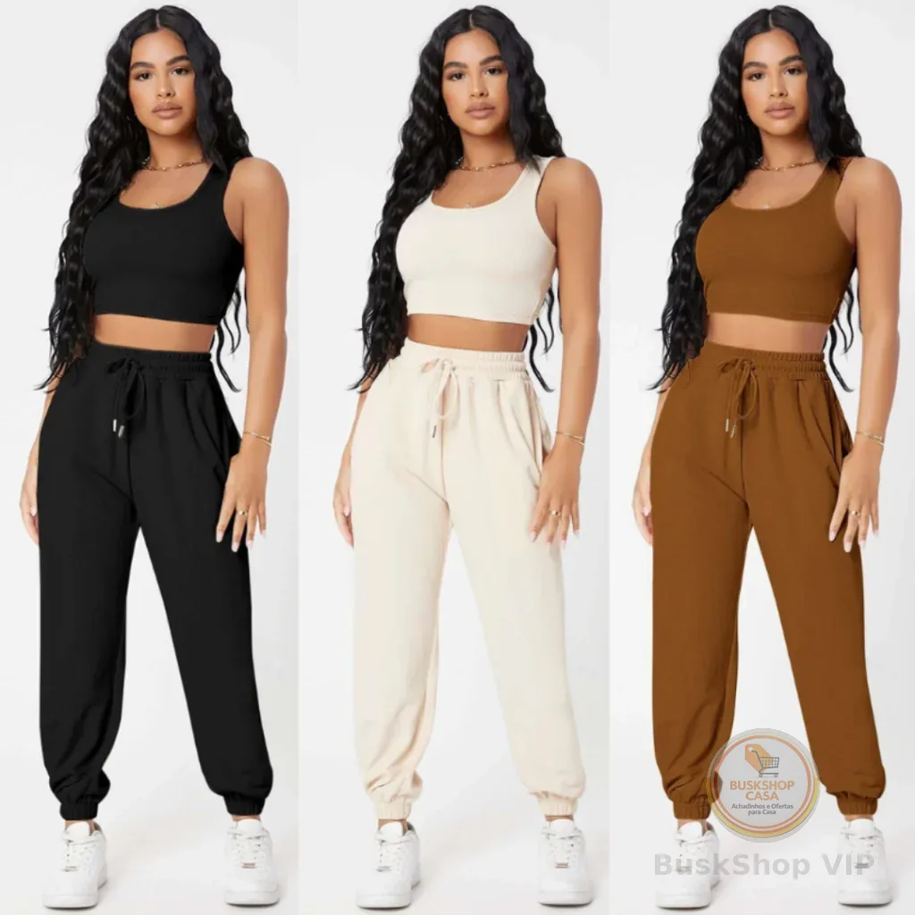 Conjunto Feminino Varias Cores Calça e Blusinha em Tecido Exclusivo Premium