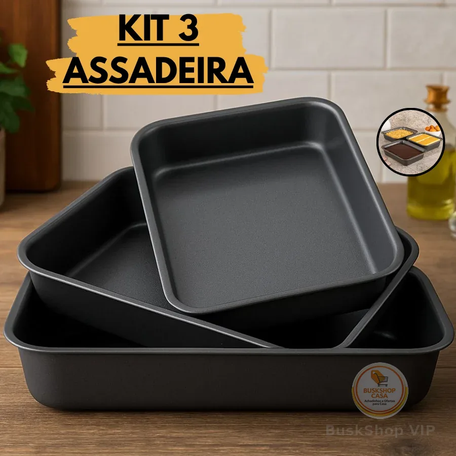 Kit Forma Assadeira Antiaderente Bolo Lasanheira Torta Sobremesa Forno Confeitaria Gourmet Cozinha